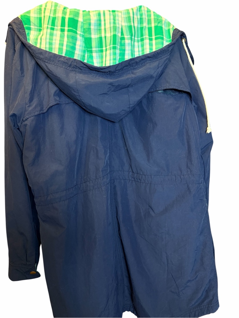 Navy Rain Coat Plaid Heritage Checks Gingham Cotton Lined Hood Pockets Columbia - Picture 3 of 14